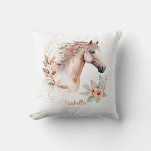 Custom Pretty Watercolor Floral Boho Horse Cushion