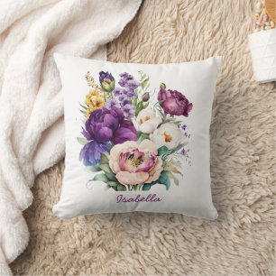 Custom Pretty Watercolor Spring Flowers Floral Cushion