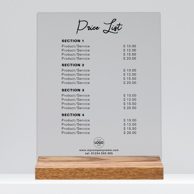 Custom Price List or Service Prices Modern  Acrylic Sign (Creator Uploaded)