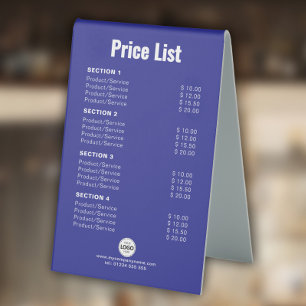 Custom Price List or Services Simple Modern Blue