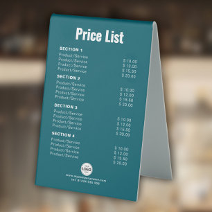 Custom Price List or Services Simple Modern Teal