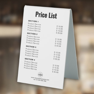 Custom Price List or Services Simple Modern White