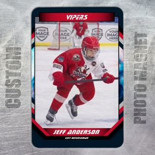 Custom Prime Red & Navy Ice Hockey Photo Magnet