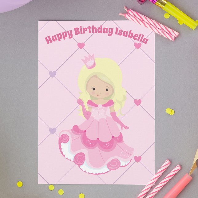 Custom Princess Pretty Pink Blonde Girl Birthday Card (Creator Uploaded)
