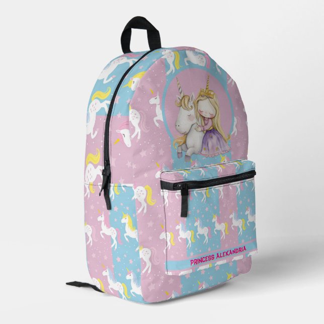 Custom Princess Unicorn Printed Backpack (Back Corner Left)