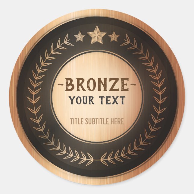 CUSTOM PRINT DIY MEDAL Bronze Champion EDITABLE Classic Round Sticker (Front)