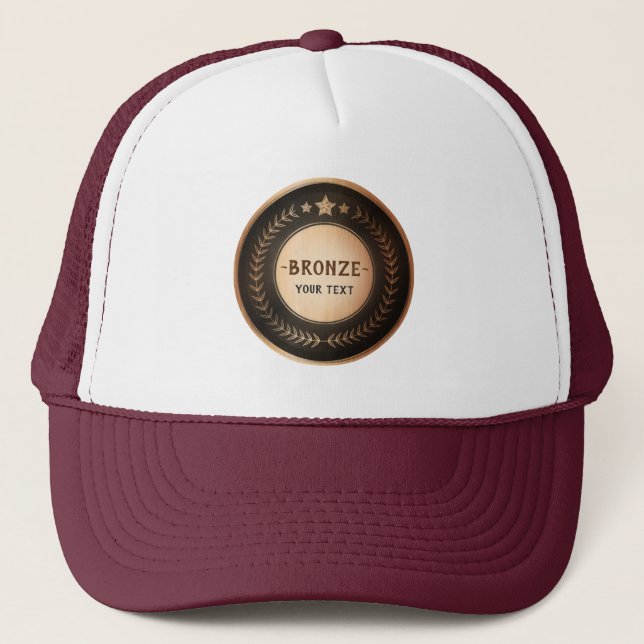 CUSTOM PRINT DIY MEDAL Bronze Champion EDITABLE Trucker Hat (Front)