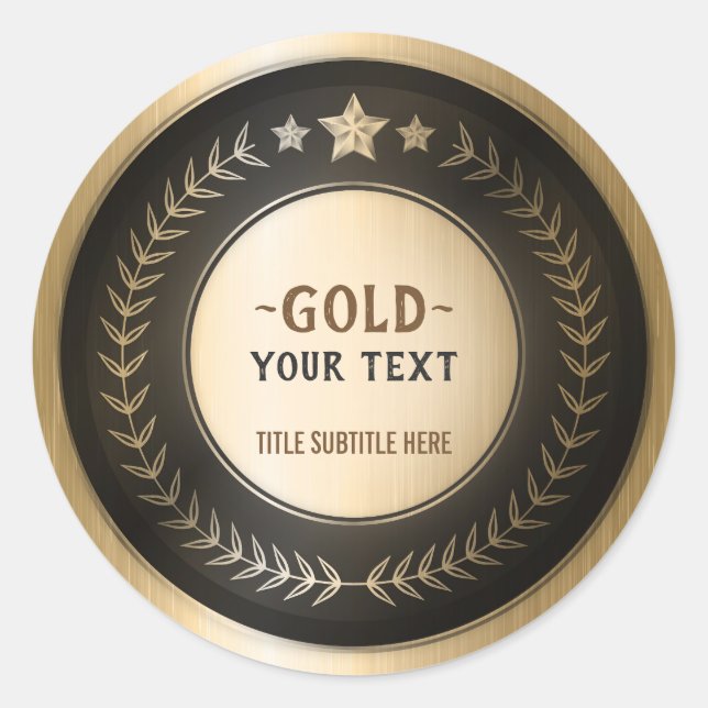 CUSTOM PRINT DIY MEDAL Gold #1 Champion EDITABLE Classic Round Sticker (Front)