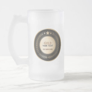 CUSTOM PRINT DIY MEDAL Gold #1 Champion EDITABLE Frosted Glass Beer Mug