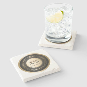 CUSTOM PRINT DIY MEDAL Gold #1 Champion EDITABLE Stone Coaster