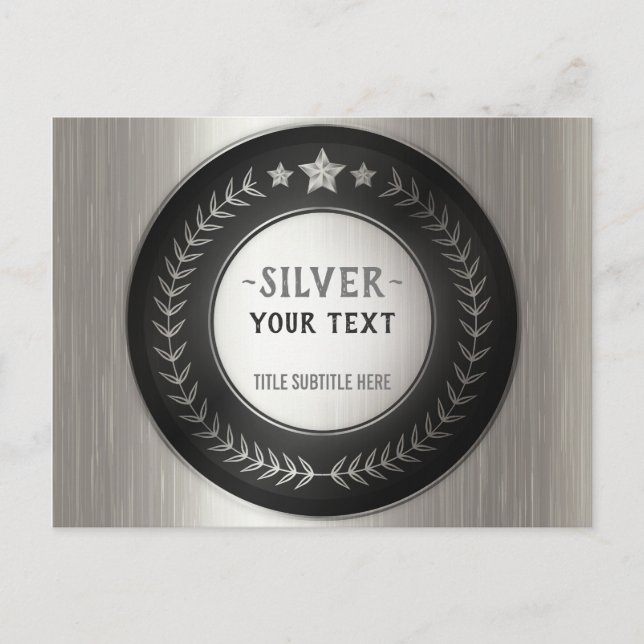 CUSTOM PRINT DIY MEDAL Silver ADD YOUR LOGO edit Announcement Postcard (Front)