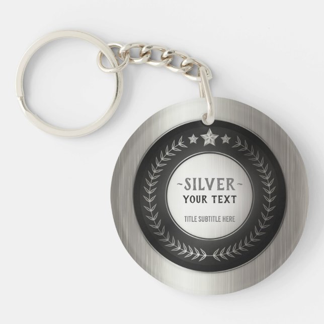 CUSTOM PRINT DIY MEDAL Silver ADD YOUR LOGO edit Key Ring (Front)