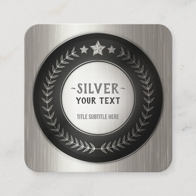 CUSTOM PRINT DIY MEDAL Silver ADD YOUR LOGO edit Square Business Card (Front)