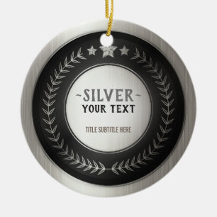 CUSTOM PRINT DIY MEDAL Silver Champion EDITABLE Ceramic Tree Decoration