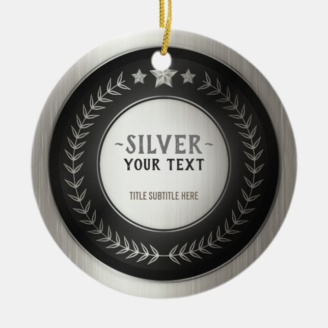 CUSTOM PRINT DIY MEDAL Silver Champion EDITABLE Ceramic Tree Decoration (Front)