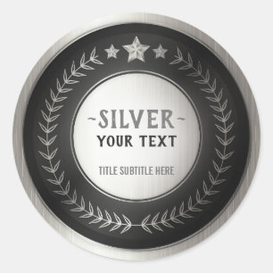 CUSTOM PRINT DIY MEDAL Silver Champion EDITABLE Classic Round Sticker