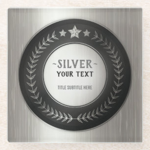 CUSTOM PRINT DIY MEDAL Silver Champion EDITABLE Glass Coaster