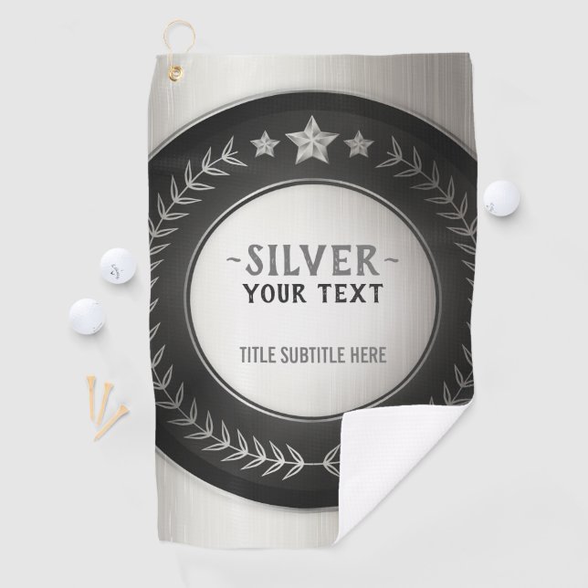 CUSTOM PRINT DIY MEDAL Silver Champion EDITABLE Golf Towel (InSitu)