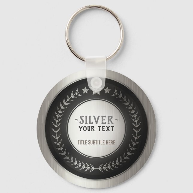 CUSTOM PRINT DIY MEDAL Silver Champion EDITABLE Key Ring (Front)