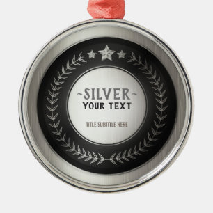 CUSTOM PRINT DIY MEDAL Silver Champion EDITABLE Metal Tree Decoration