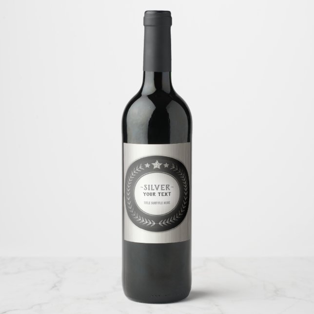 CUSTOM PRINT DIY MEDAL Silver Champion EDITABLE Wine Label (Front)