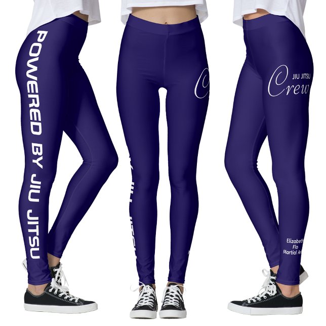 Custom Print Jiu Jitsu Crew Blue Spats Leggings (Blue jiu jitsu leggings, white background.)