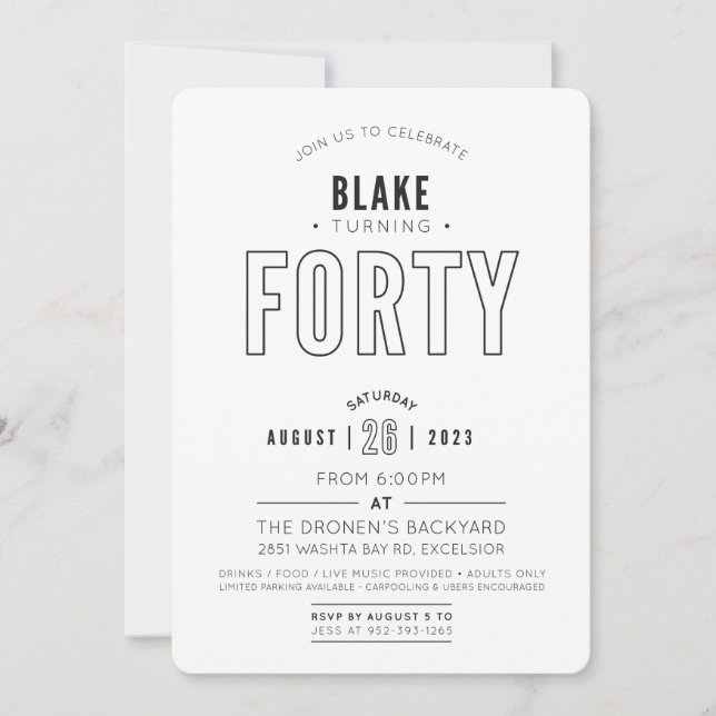 CUSTOM PRINT ORDER for Blake's 40th Birthday Invitation (Front)