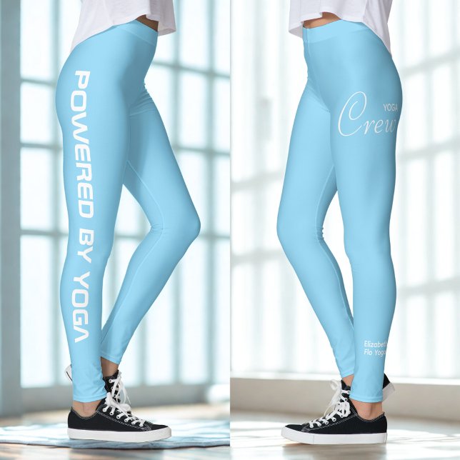 Custom Print Yoga Crew Baby Blue Leggings (Baby blue yoga leggings.)