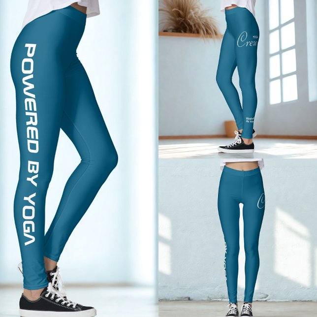 Custom Print Yoga Crew Ocean Blue Leggings (Ocean blue yoga leggings, 3 views. )