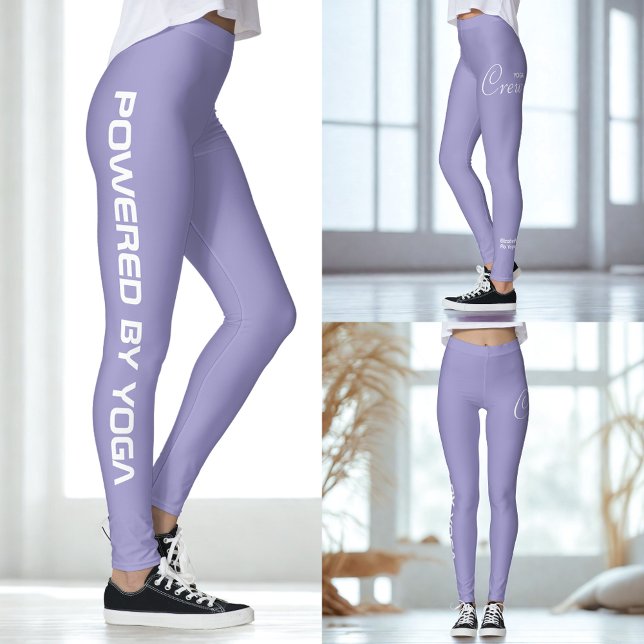 Custom Print Yoga Crew Pale Purple Lavender Leggings (Pale purple leggings. 3 views.)