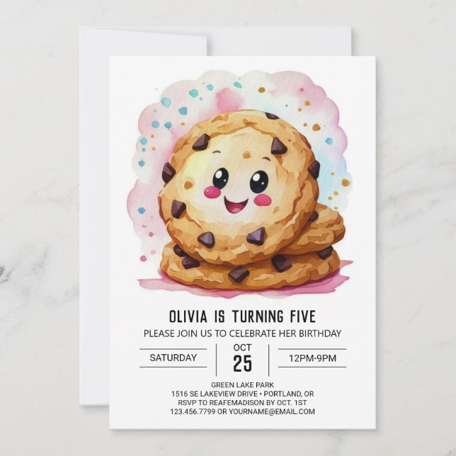 Custom Printable Pink Cookies Birthday Invitation (Front)