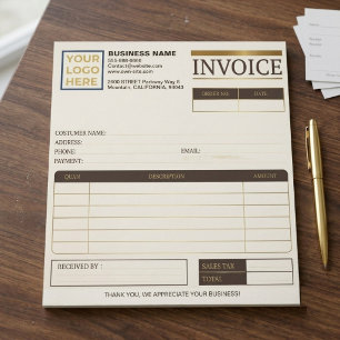 Custom Printable Sales invoices   Business Logo Notepad
