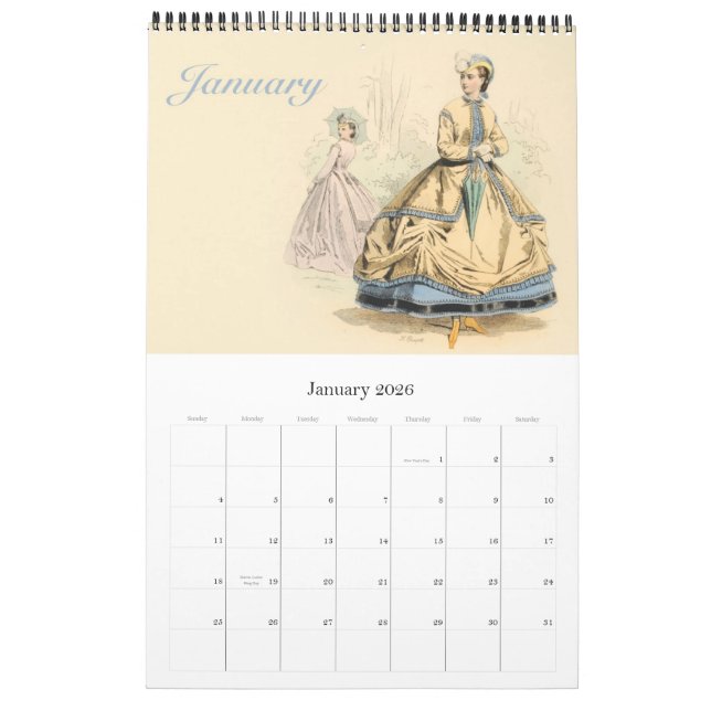 Custom Printed Calendar Historical French Fashion (Jan 2026)