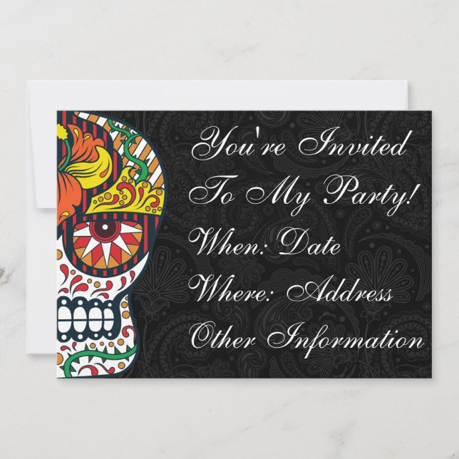 Custom Printed Flowers Mexican Sugar Skull Invitation (Front)