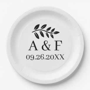 Custom Printed Plates Contemporary Leaf Monogram