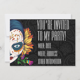 Custom Printed Sweet Sugar Skull Flowers Invitation