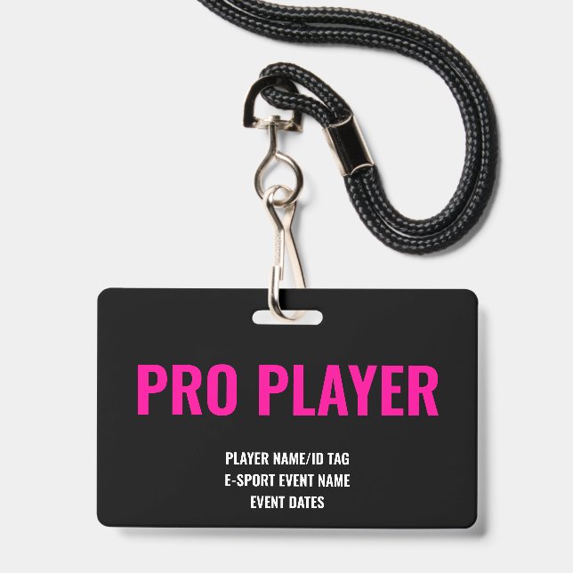 Custom Pro Player Minimalist E-Sport Event Pink ID Badge (Front with Lanyard)