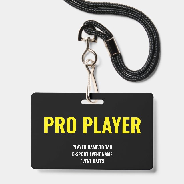 Custom Pro Player Minimalist E-Sport Event Yellow ID Badge (Front with Lanyard)