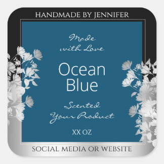 Custom Product Labels Ocean Blue with Silver Frame