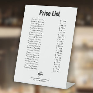 Custom Product/Services Price List Simple White Pedestal Sign