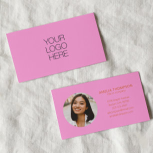 Custom Professional Business Logo Photo Pink Business Card
