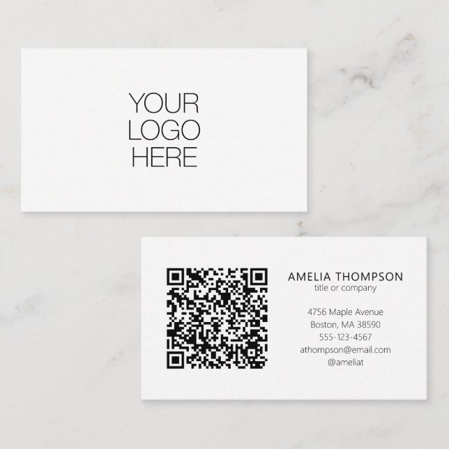 Custom Professional Business Logo White QR Code Business Card (Front/Back)