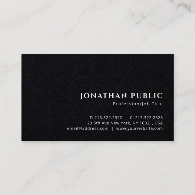 Custom Professional Elegant Luxe Premium Black Business Card (Front)