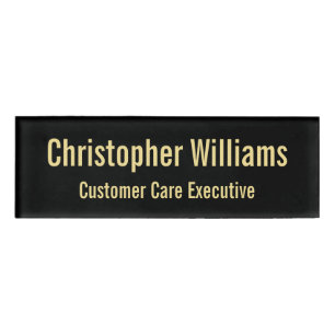Custom Professional Faux Gold Black Magnetic ID Name Tag