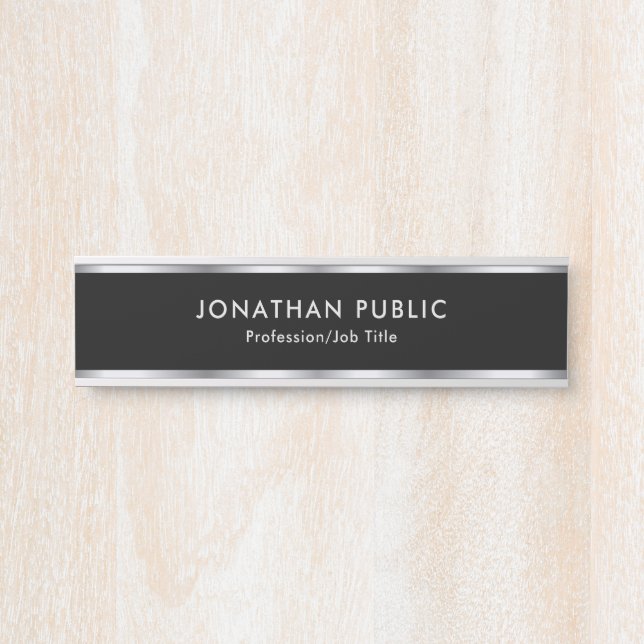 Custom Professional Modern Design Black And Silver Door Sign (Front)