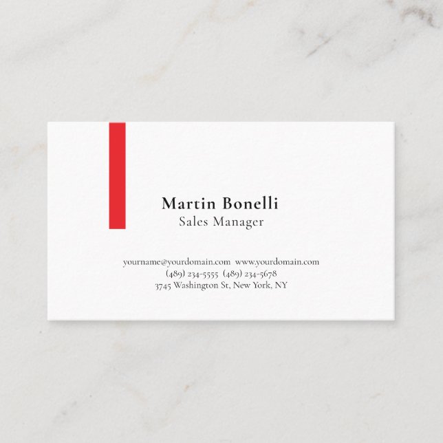 Custom Professional Plain Black & White Classical Business Card (Front)