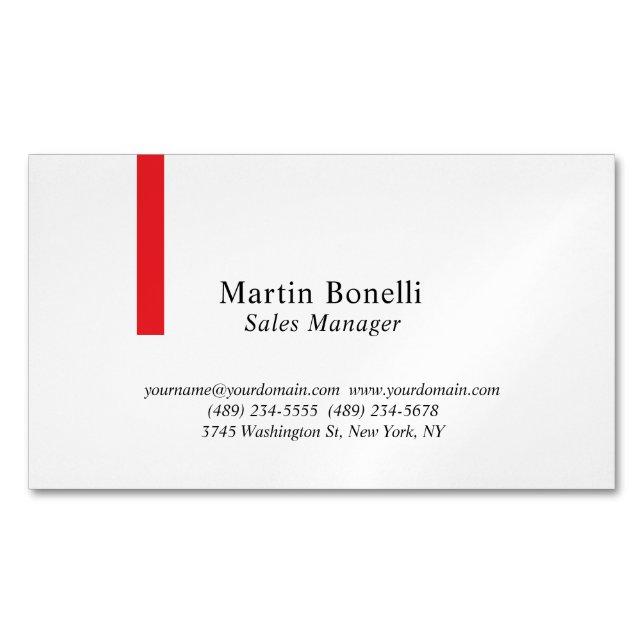Custom Professional Plain Black & White Classical Magnetic Business Card (Front)