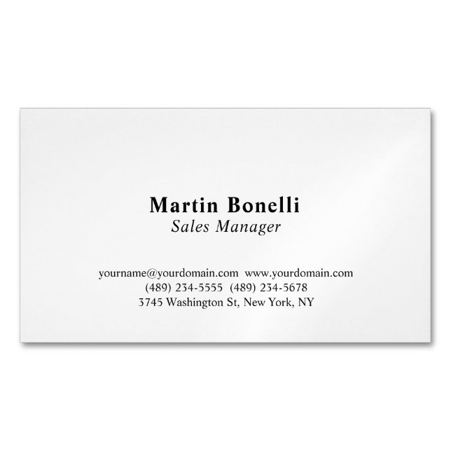Custom Professional Plain Black & White Classical Magnetic Business Card (Front)
