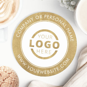 Custom Promotional Business Logo Branded Gold Round Paper Coaster