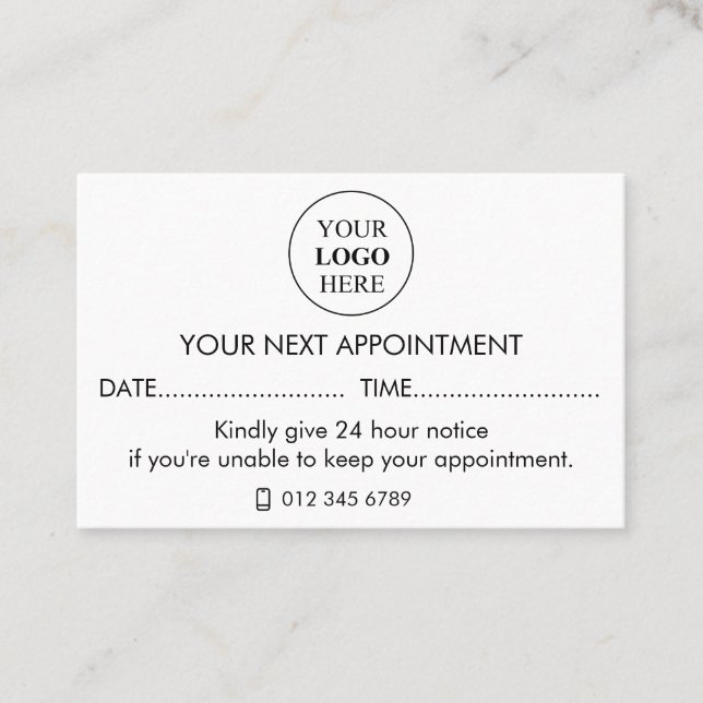 Custom Promotional Logo – No Minimum Order Appointment Card (Front)